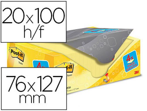 Bloco de notas adesivas post-it super sticky amarelo canario 76x127 mm pack promocional 16+4 gratis , Post-it , 63082 , 4046719906444